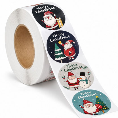 500 Adesivi Natalizi Tondi 3,8 cm 8 Motivi Merry Christmas Regali Buste