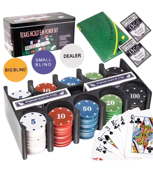 200 Fiches da Poker Tappeto Carte Dealer Gettoni Texas Holdem Black Jack