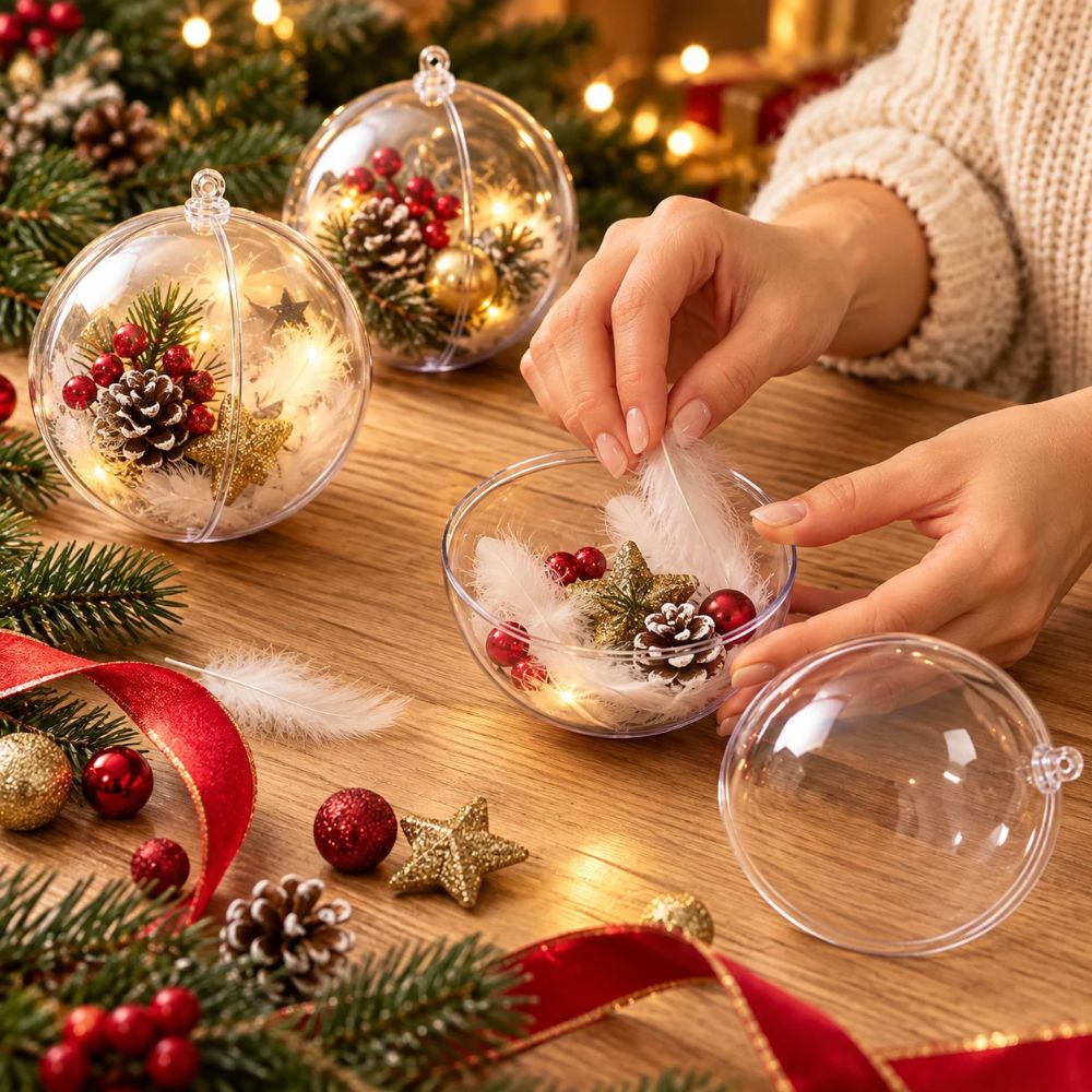 5 Palline Natale Trasparenti Apribili 10 cm Sfere da Riempire Fai da Te