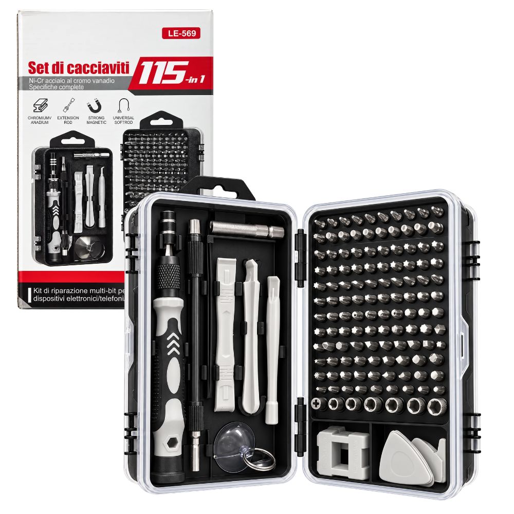 Kit Cacciaviti di Precisione 115 in 1 Magnetici per Smartphone PC e Tablet