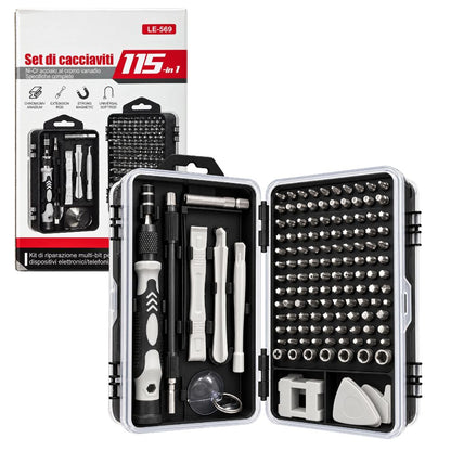 Kit Cacciaviti di Precisione 115 in 1 Magnetici per Smartphone PC e Tablet