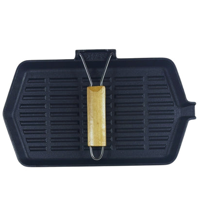 Bistecchiera in Ghisa Rettangolare 35 x 21 cm Antiaderente Manico in Legno