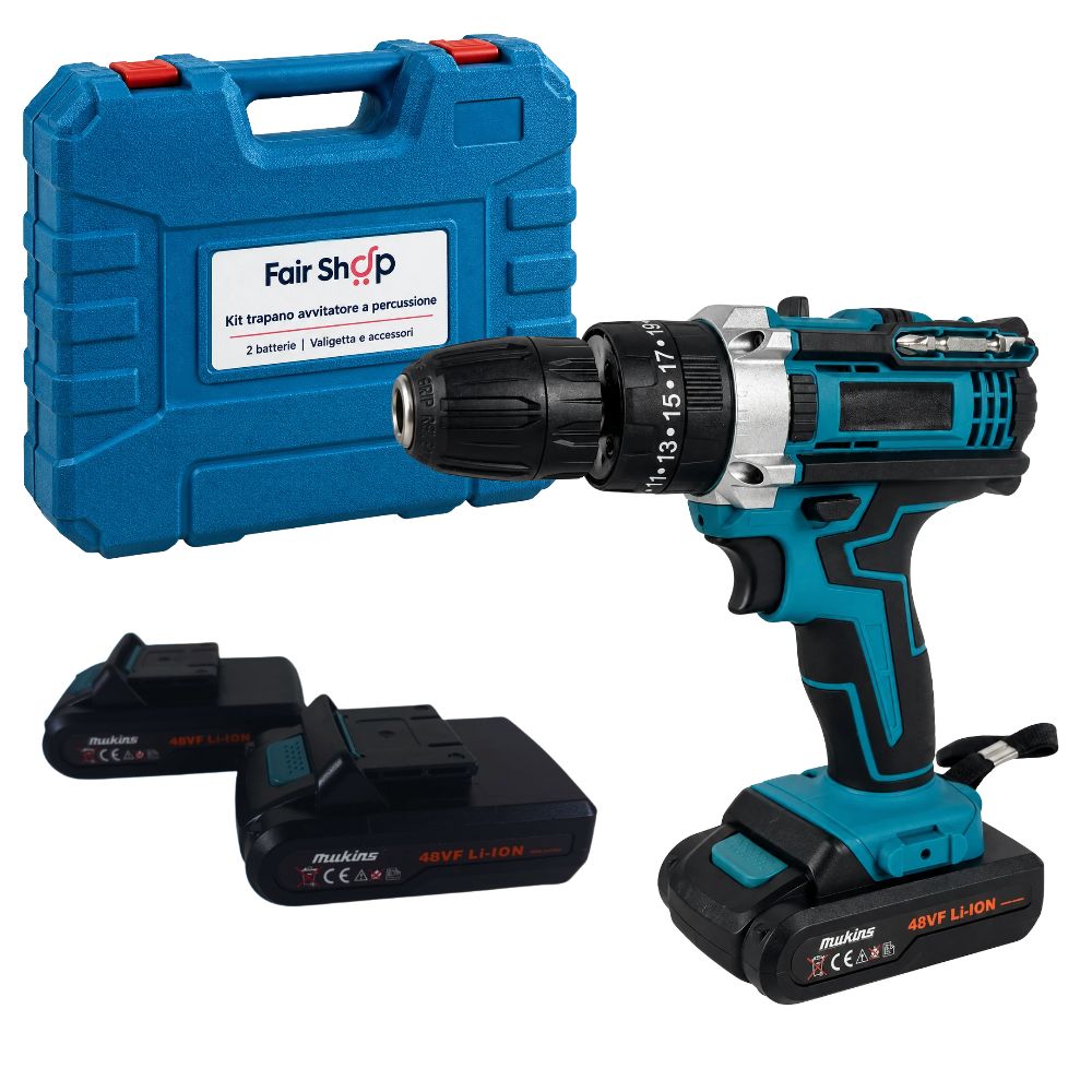Trapano Avvitatore Percussione Doppia Batteria a Litio 21V Valigetta Accessori