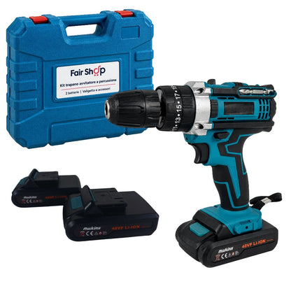 Trapano Avvitatore Percussione Doppia Batteria a Litio 21V Valigetta Accessori