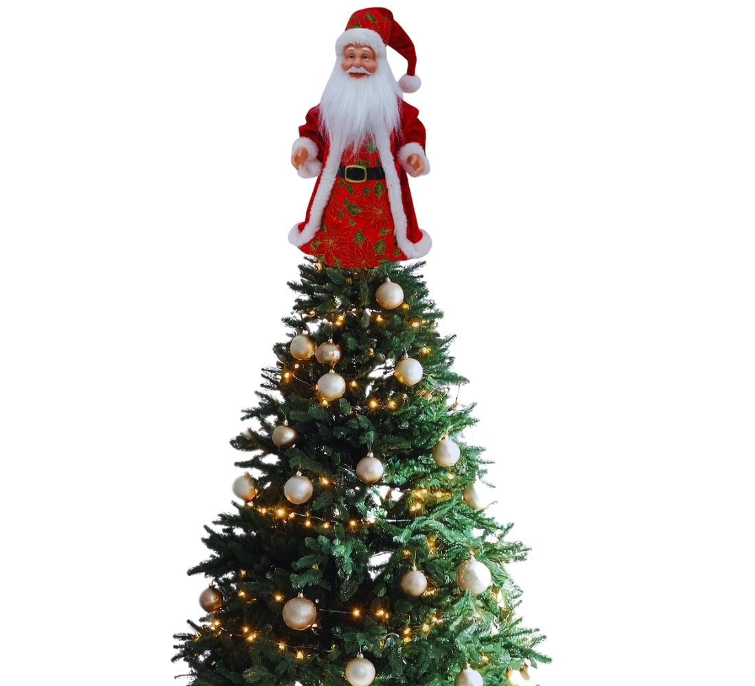 Puntale per Albero Babbo Natale 30 cm Abito con Pelliccia Decorazioni Natalizie