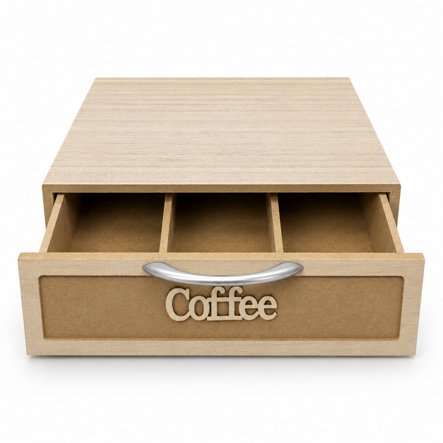 Cassetto Porta Cialde e Capsule Caffè 3 Scomparti Legno Chiaro 30x30x10 cm