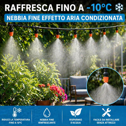 Kit Irrigazione a Goccia 10m Ugelli Nebulizzazione Raffrescante Giardino Balcone