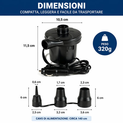 Pompa Elettrica 12V Auto Gonfiabili Materassini Piscina Gonfiatore 3 Ugelli