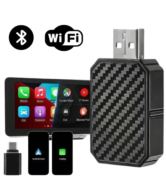 Adattatore Auto 2 in 1 Wireless CarPlay Android Plug & Play USB iPhone + Type-C