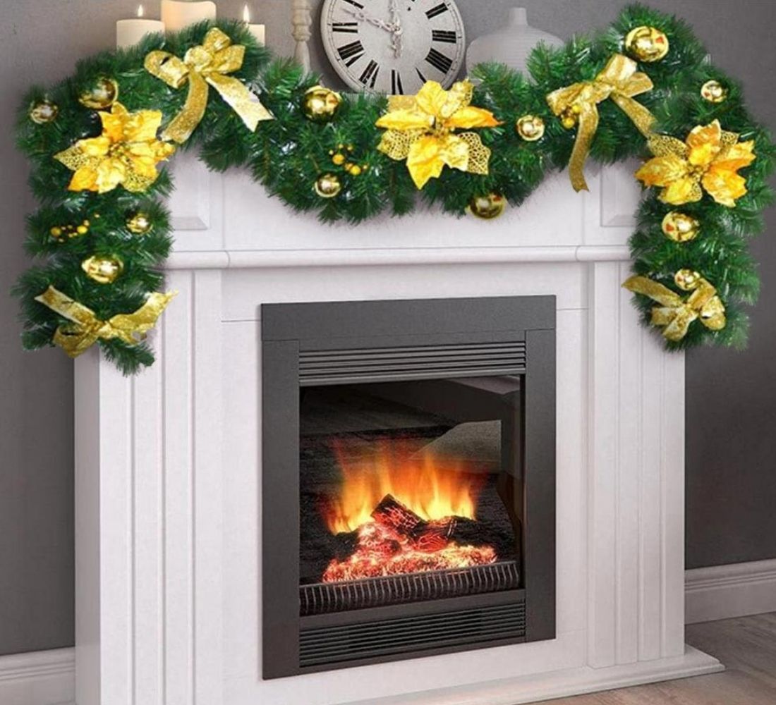 Ghirlanda Folta 2 Metri Addobbata Natalizia Fiori e Palline Oro Decorazioni di Natale Fair