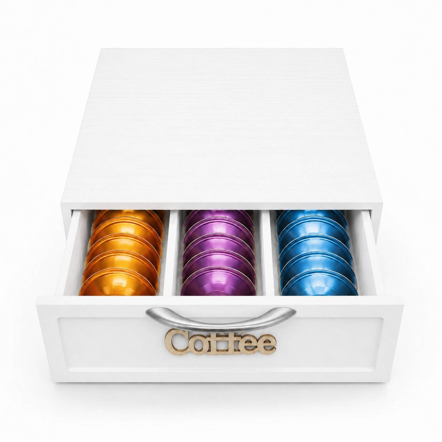 Cassetto Porta Cialde Capsule in Legno Organizer Cucina 30x30x10 cm Bianco