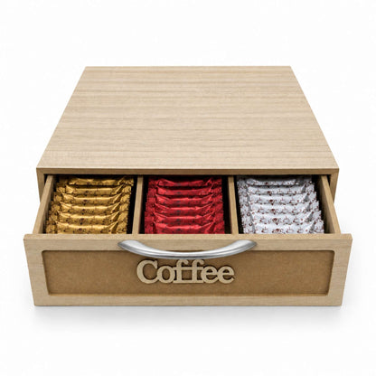 Cassetto Porta Cialde e Capsule Caffè 3 Scomparti Legno Chiaro 30x30x10 cm