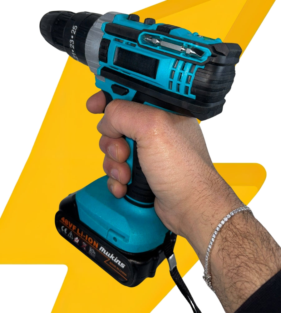 Trapano Avvitatore 25 Livelli 3 Marce Doppia Batteria 48VF Valigetta Accessori