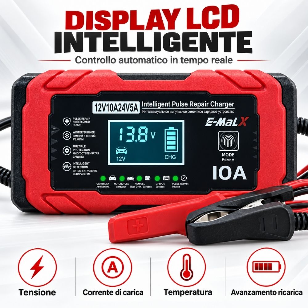 Caricabatteria Auto Moto Mantenitore Carica Professionale 12 / 24V Portatile