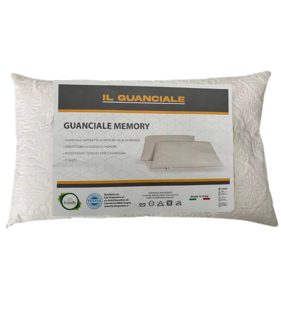 Cuscino Guanciale Ortopedico Fiocco Memory Anallergico Antiacaro 74X42 H 16 cm