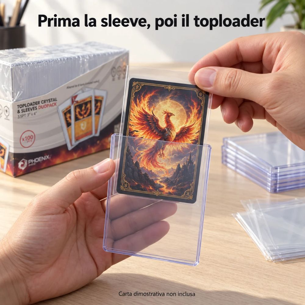 100 Toploader Crystal + 100 Sleeves Proteggi Carte Pokemon TCG Phoenix Shield