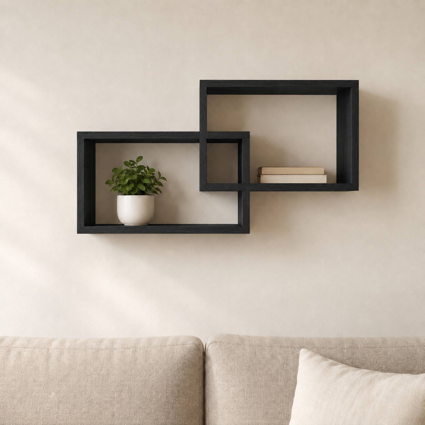 Set 2 Mensole Rettangolari da Parete in Legno Arredo Casa 2 Misure Nero