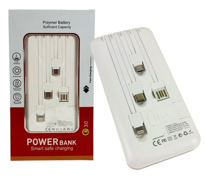 Power Bank10000 mAh Caricabatterie Portatile Ricarica Veloce 4 Cavi USB
