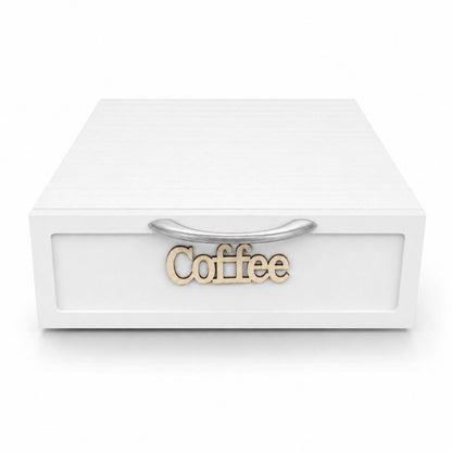 Cassetto Porta Cialde Capsule in Legno Organizer Cucina 30x30x10 cm Bianco