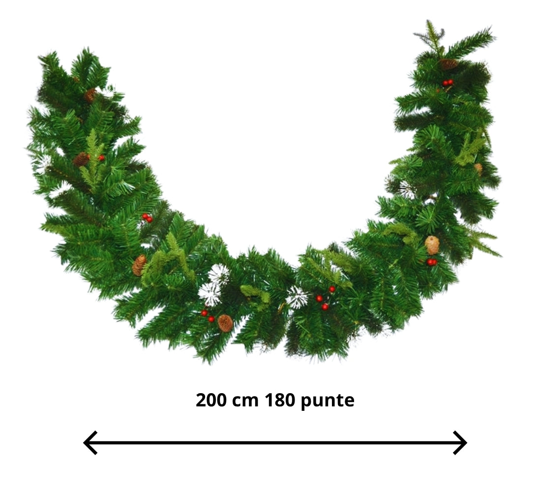 Ghirlanda Natalizia Folta Pigne e Bacche 180 Punte Decorazioni Natale 2 Metri