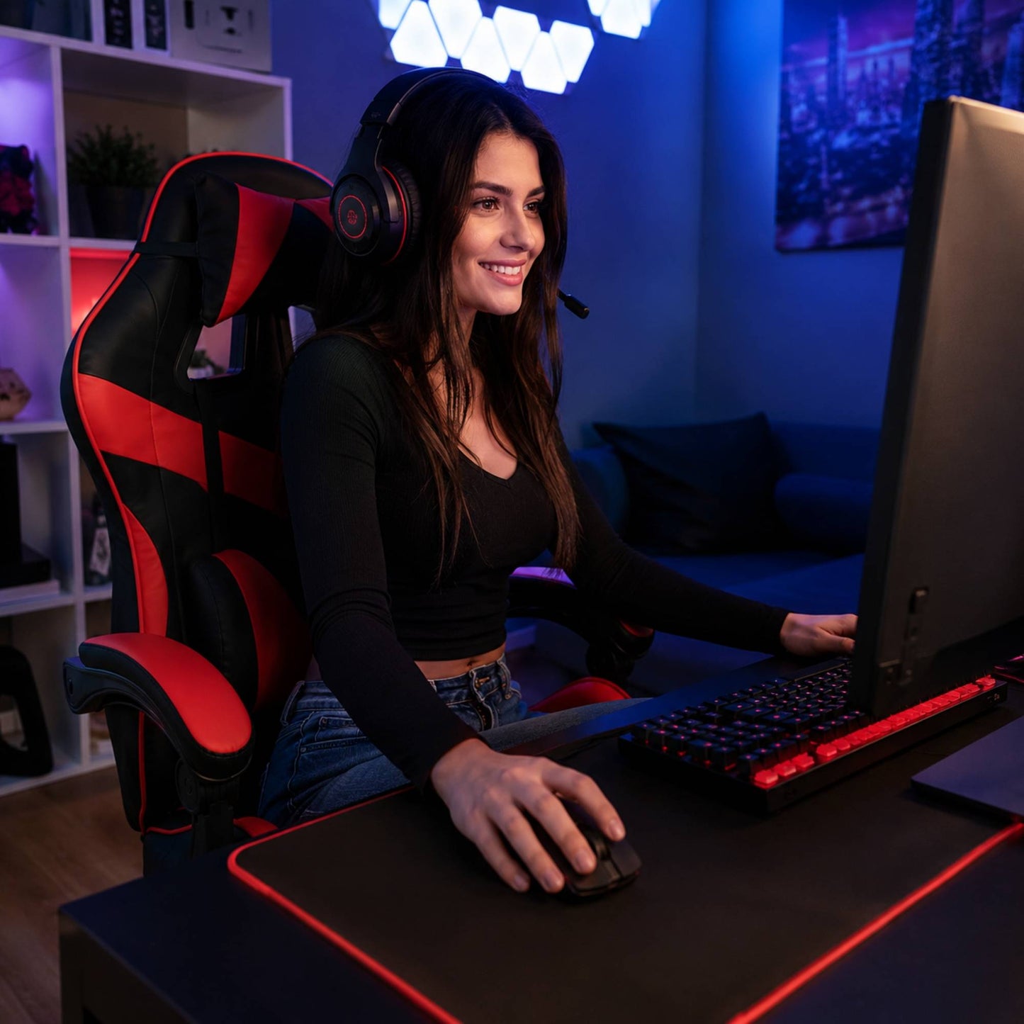 Sedia Gaming Poltrona Scrivania Ufficio Casa Reclinabile Poggiapiedi Red/Black
