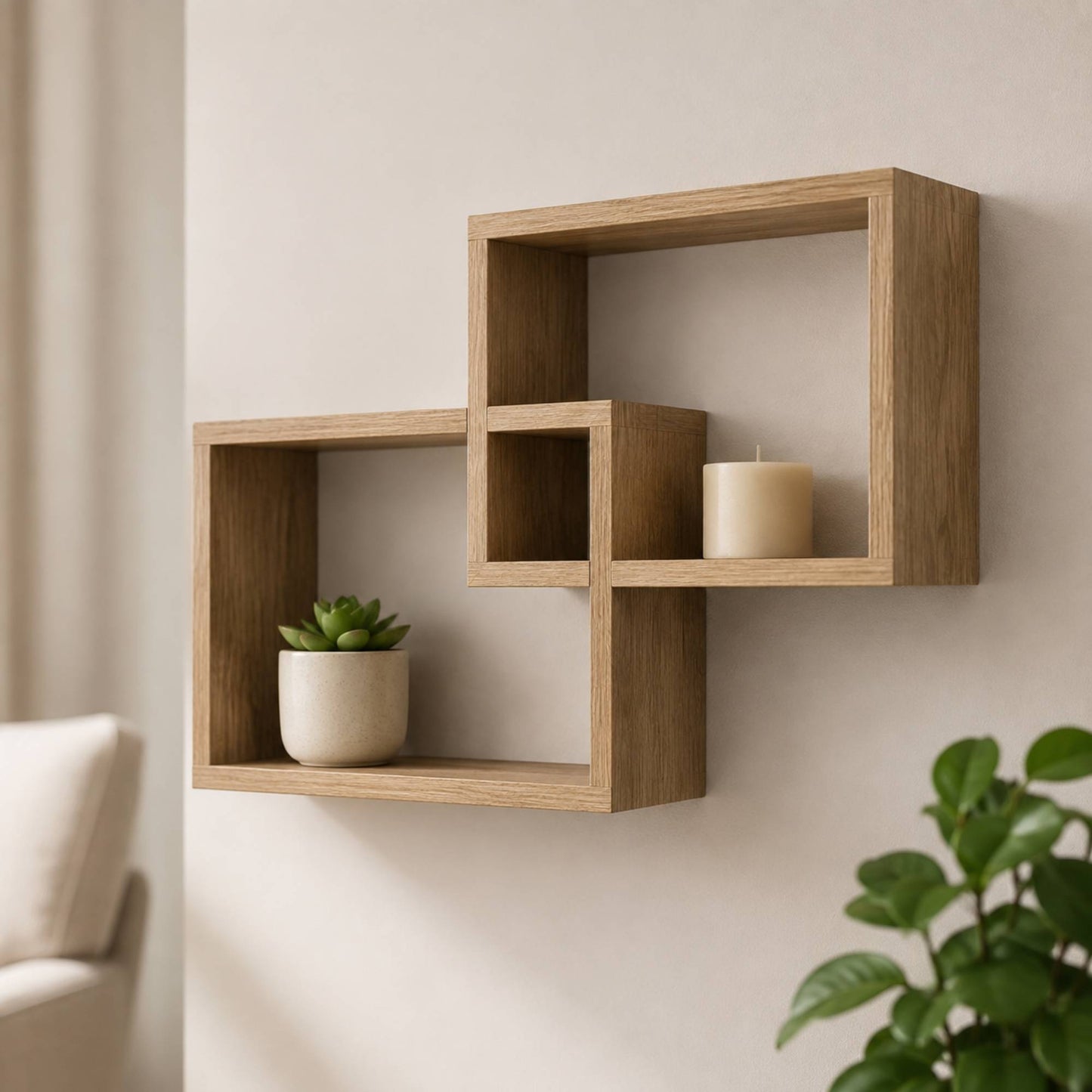 Set 2 Mensole Rettangolari da Parete in Legno Arredo Casa 2 Misure Chiaro