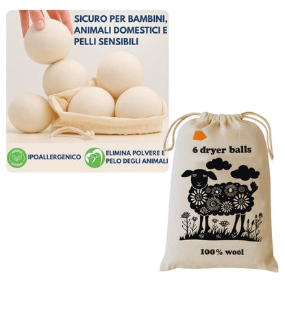 Palle di Lana per Asciugatrice 6 Palline Ammorbidente Naturale Bucato Morbido