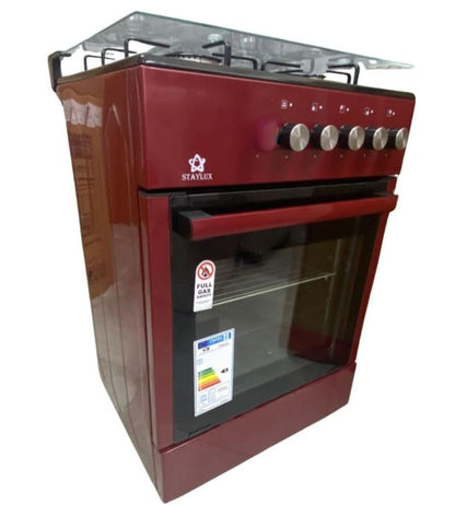 Cucina a Gas Forno Gas 4 Fuochi 60 X 60 cm Copertura Vetro Bordeaux