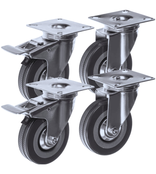 Set 4 Ruote Piroettanti per Carichi Pesanti Girevole 360° con Freno 7x2xH10 CM