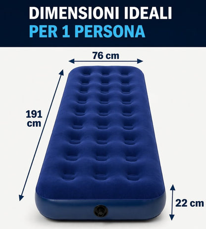Materassino Gonfiabile Singolo Floccato 191x76x22 cm Letto Aria Campeggio Blu