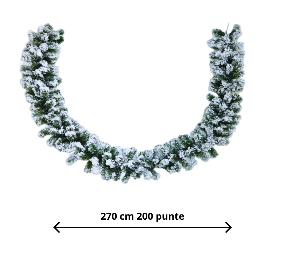 Ghirlanda Natalizia 200 Rami Innevata Decorare Addobbare Porta Camino Scala 270 cm