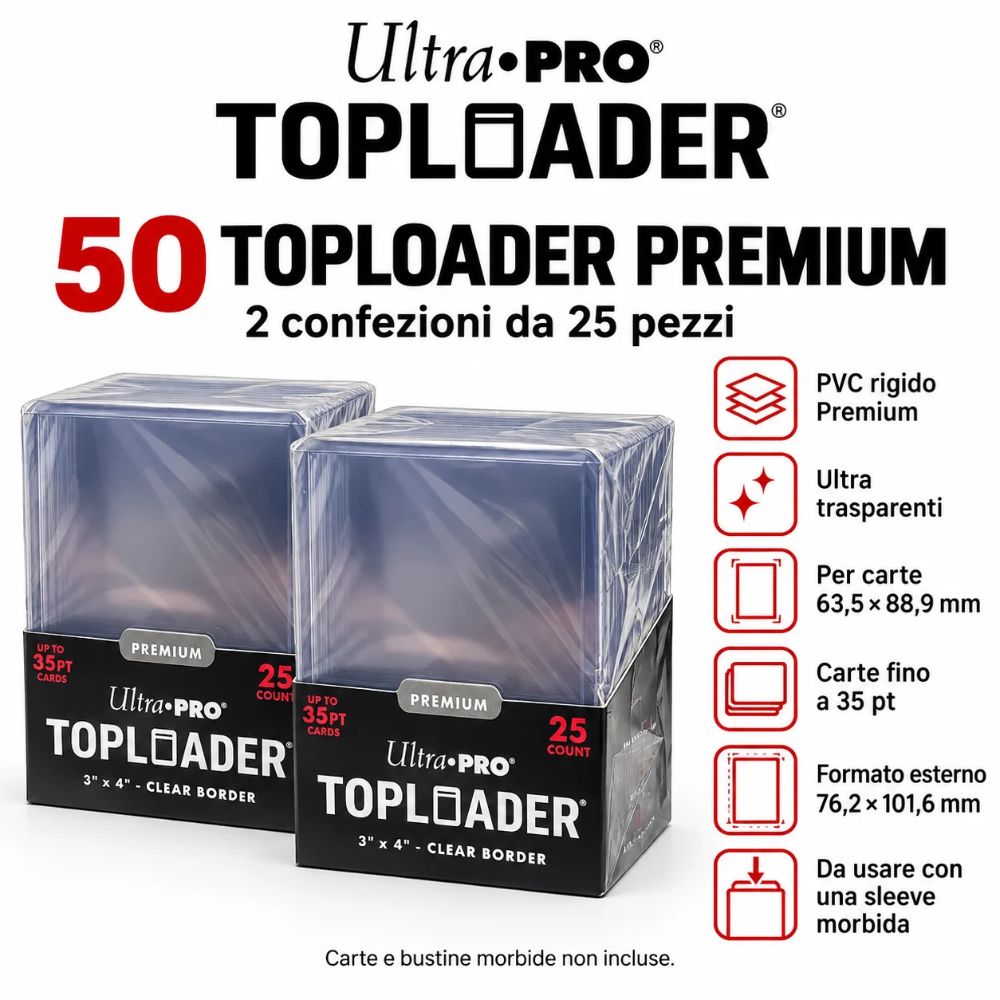 Ultra PRO 50 Toploader Premium Rigidi Trasparenti 3x4 per Carte Pokémon Magic