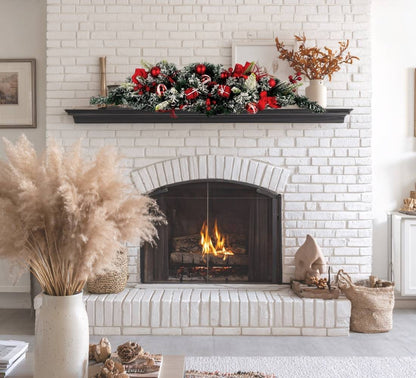 Ghirlanda Natalizia Cornicione Decorato Innevato Fiocco Palline 80 cm Natale