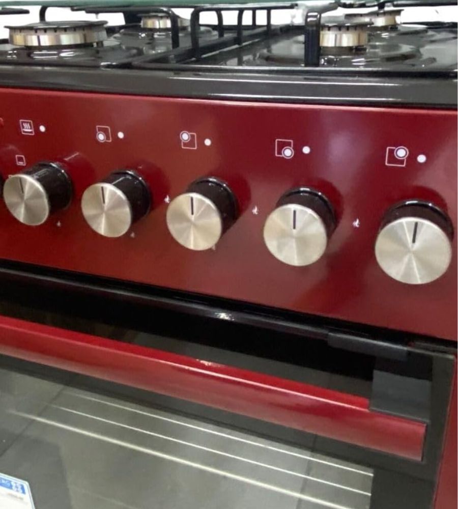 Cucina a Gas Forno Gas 4 Fuochi 60 X 60 cm Copertura Vetro Bordeaux