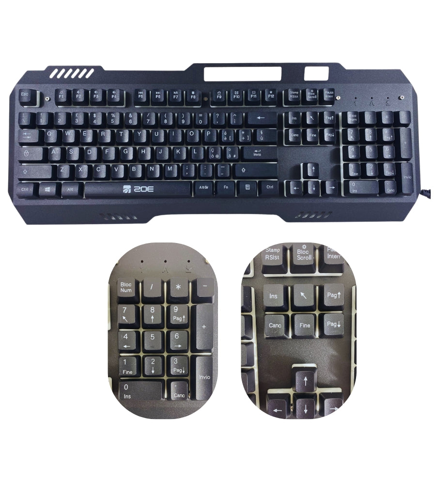 Tastiera Gaming Retroilluminata LED 7 Colori Corpo in Metallo QWERTY Italia USB