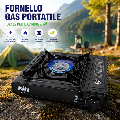 Fornello Gas Portatile Camping con Valigetta Accensione Piezo 1 Fuoco Compatto