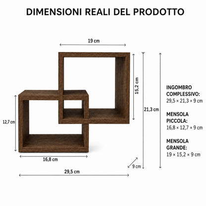 Set 2 Mensole Rettangolari da Parete in Legno Arredo Casa 2 Misure Noce