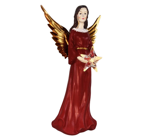 Statuina Angelo Luminoso 26 cm Decorazione Natalizia Casa Angelo con Stella LED