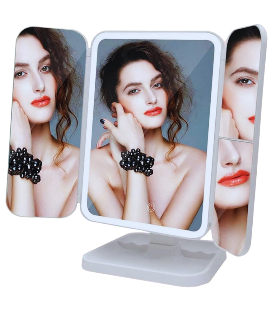 Specchio Cosmetico Illuminato Specchio Trucco LED 3 Zoom Regolabile Rotante USB