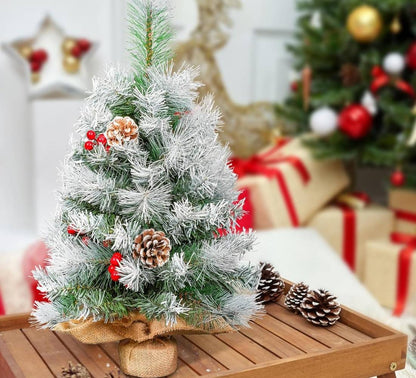 Albero di Natale innevato con Bacche e Pigne Piede in yuta 60 cm Ø 38 cm
