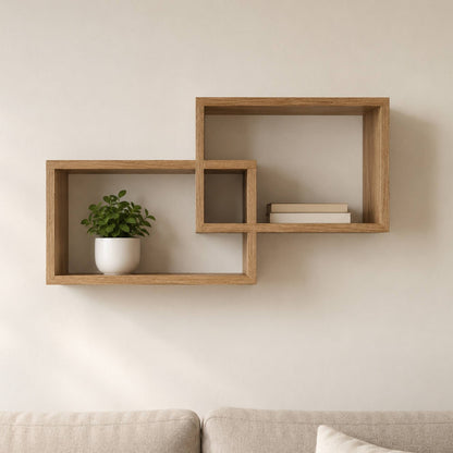 Set 2 Mensole Rettangolari da Parete in Legno Arredo Casa 2 Misure Chiaro