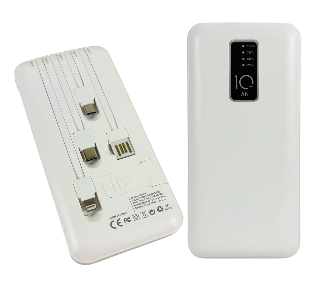 Power Bank10000 mAh Caricabatterie Portatile Ricarica Veloce 4 Cavi USB