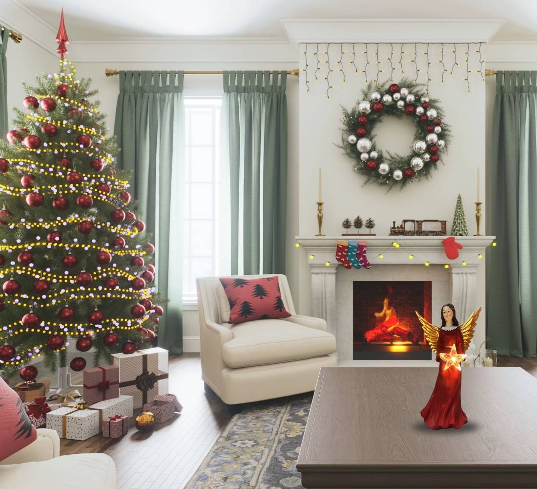 Statuina Angelo Luminoso 26 cm Decorazione Natalizia Casa Angelo con Stella LED