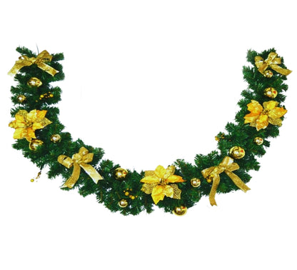 Ghirlanda Folta 2 Metri Addobbata Natalizia Fiori e Palline Oro Decorazioni di Natale Fair