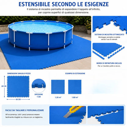Tappeto Puzzle EVA Fondo Piscina 4 Pezzi 60x60x1 cm Tappetino Antiscivolo Blu