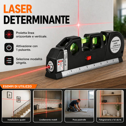 Livella Laser con Metro a Nastro 250 cm Misuratore Linee Multifunzione