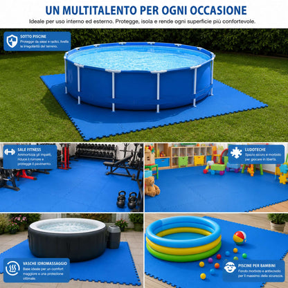 Tappeto Puzzle EVA Fondo Piscina 4 Pezzi 60x60x1 cm Tappetino Antiscivolo Blu