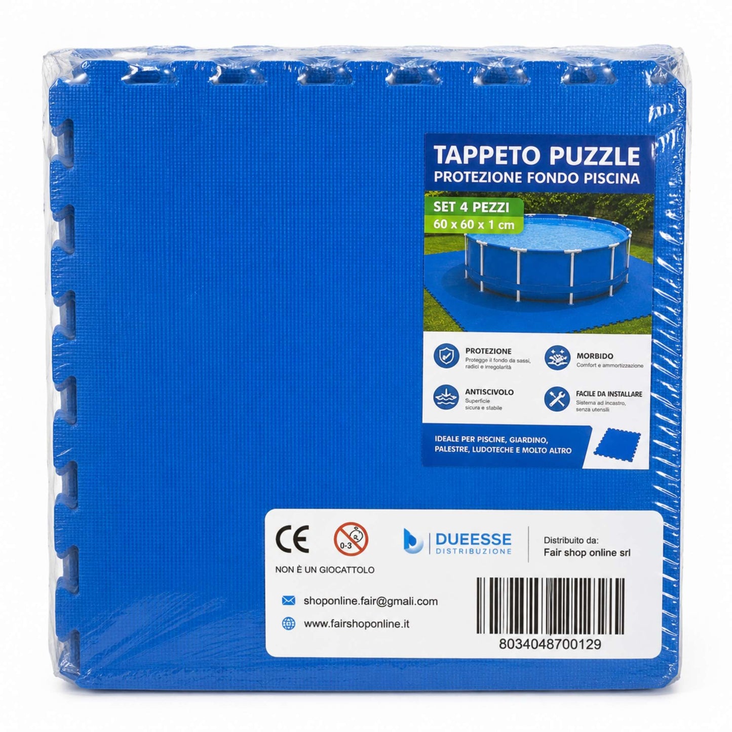 Tappeto Puzzle EVA Fondo Piscina 4 Pezzi 60x60x1 cm Tappetino Antiscivolo Blu