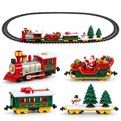 Trenino Natalizio Sotto Albero Luci Suoni Babbo Natale Pista Ovale 102x46 cm