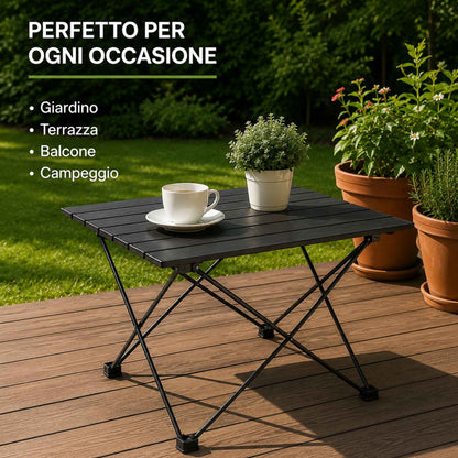 Tavolino Pieghevole da Campeggio Giardino Balcone 43x34,5x25 cm Nero